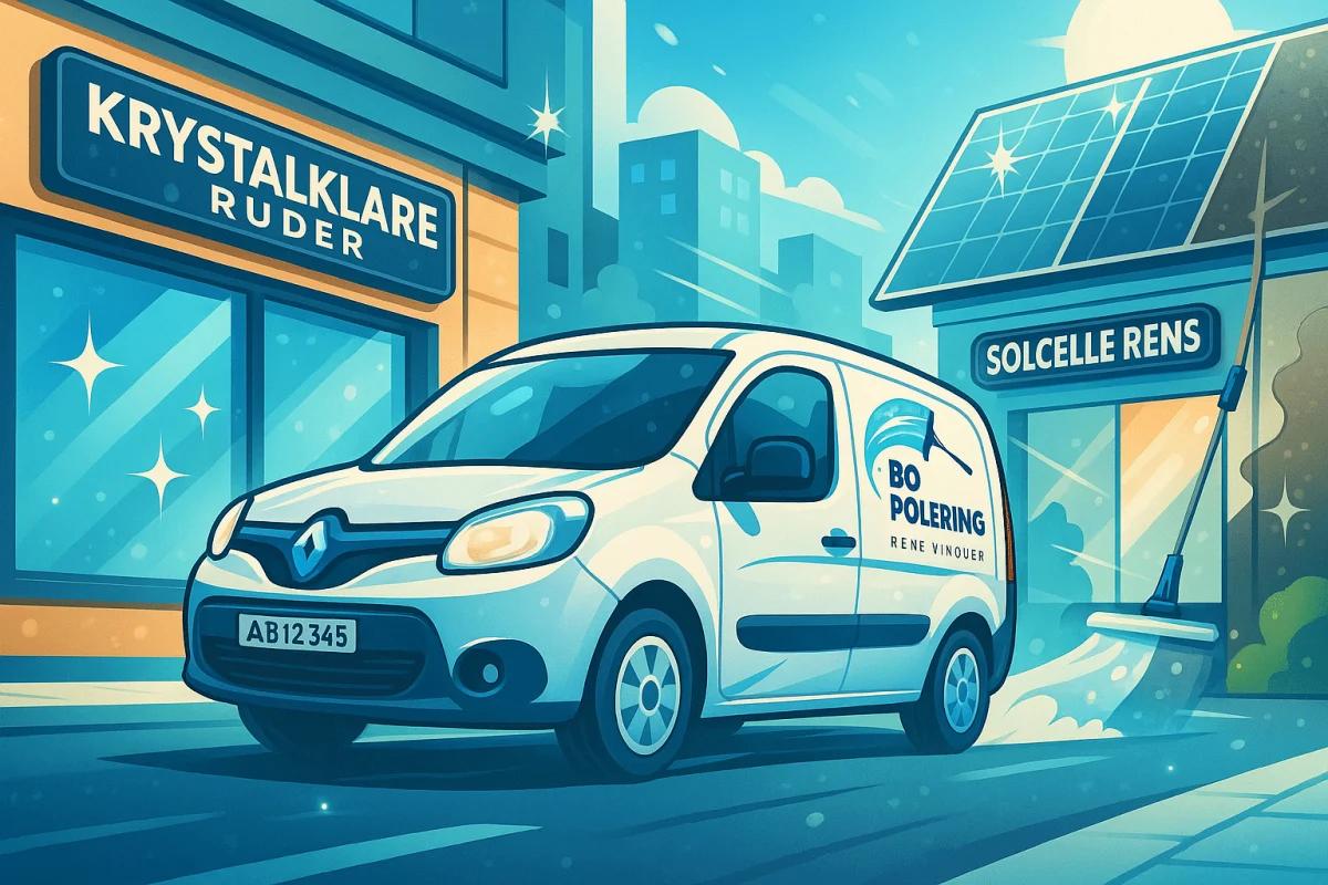 Illustration af Bo Polerings varebil og vinduespudserudstyr