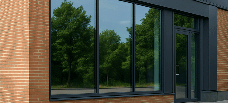 Glasfacade og indgangsparti ved erhverv