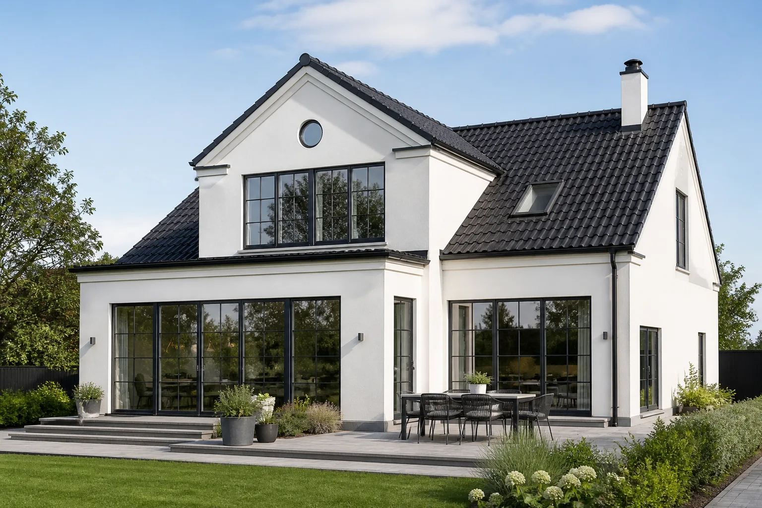 Moderne villa med store vinduer